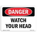 Signmission OSHA Danger Sign, Watch Your Head, 10in X 7in Rigid Plastic, 7" W, 10" L, Landscape OS-DS-P-710-L-1875
